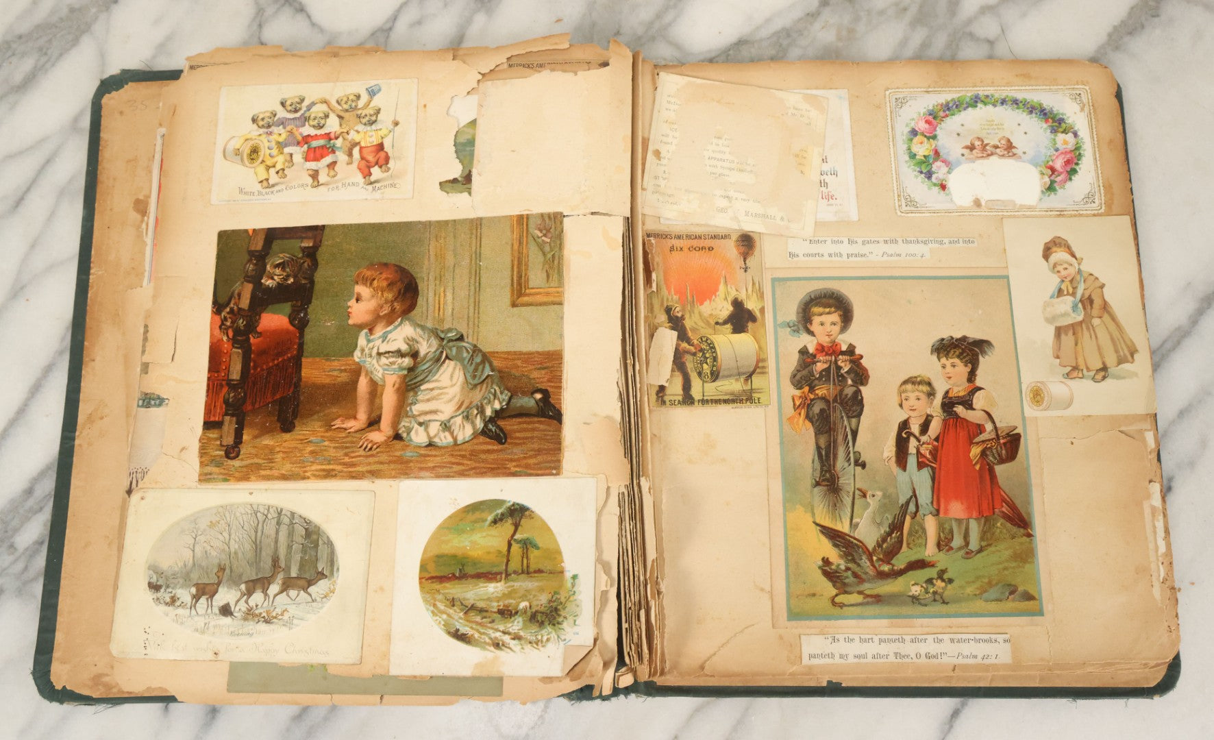 Lot 052 - Antique Victorian Trade Card And Die Cut Scrapbook Album, Presented To Nellie Gibson By Her Teacher, Boston, Christmas 1885, With 95+ Pieces (All Pages Pictured)