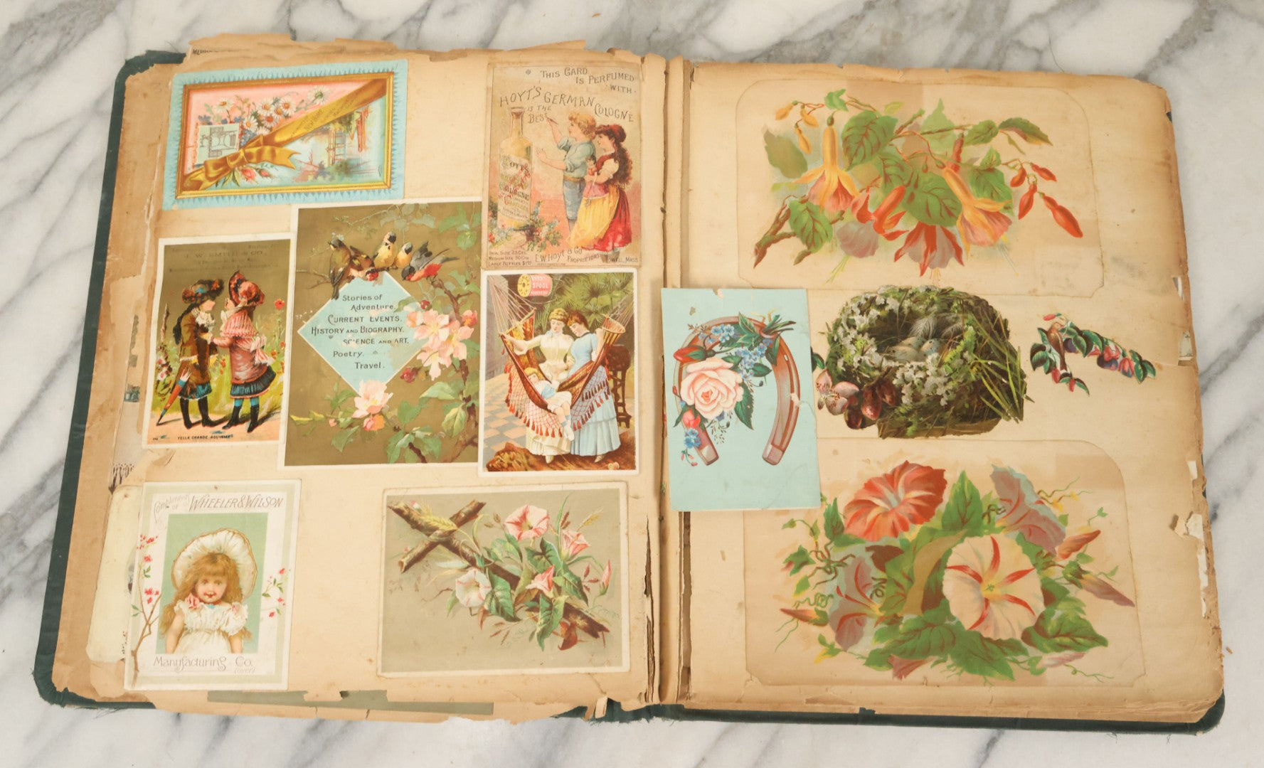 Lot 052 - Antique Victorian Trade Card And Die Cut Scrapbook Album, Presented To Nellie Gibson By Her Teacher, Boston, Christmas 1885, With 95+ Pieces (All Pages Pictured)