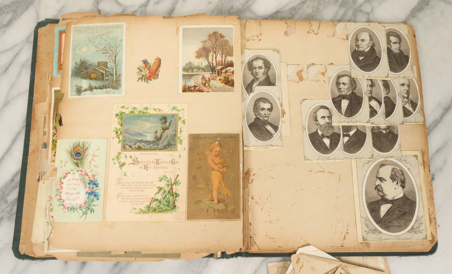 Lot 052 - Antique Victorian Trade Card And Die Cut Scrapbook Album, Presented To Nellie Gibson By Her Teacher, Boston, Christmas 1885, With 95+ Pieces (All Pages Pictured)