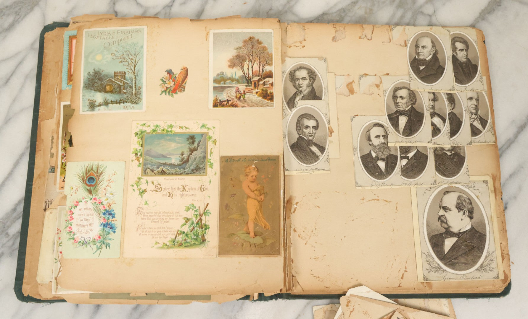 Lot 052 - Antique Victorian Trade Card And Die Cut Scrapbook Album, Presented To Nellie Gibson By Her Teacher, Boston, Christmas 1885, With 95+ Pieces (All Pages Pictured)
