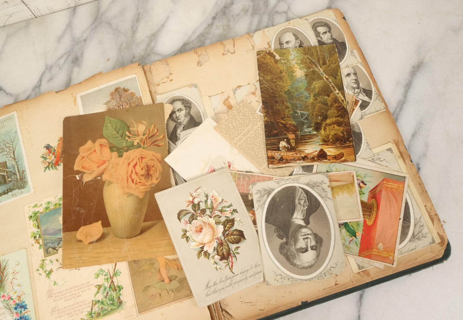 Lot 052 - Antique Victorian Trade Card And Die Cut Scrapbook Album, Presented To Nellie Gibson By Her Teacher, Boston, Christmas 1885, With 95+ Pieces (All Pages Pictured)