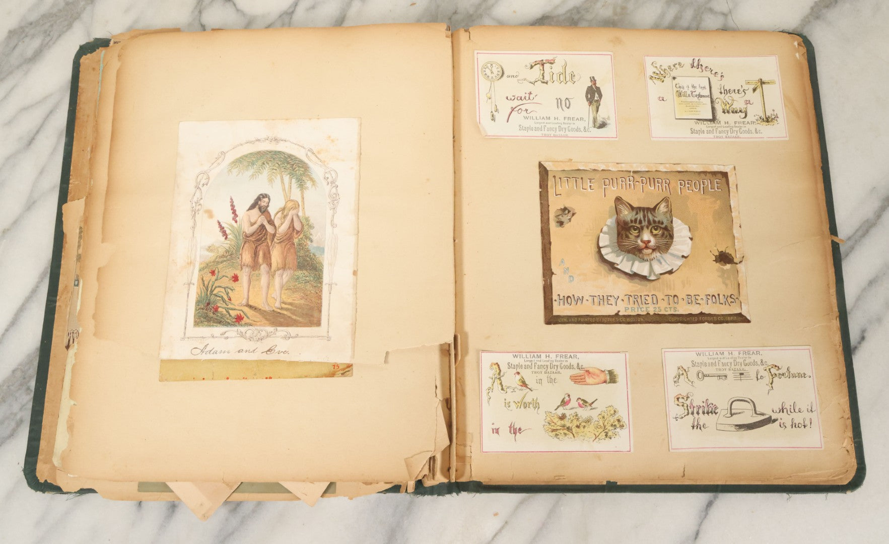 Lot 052 - Antique Victorian Trade Card And Die Cut Scrapbook Album, Presented To Nellie Gibson By Her Teacher, Boston, Christmas 1885, With 95+ Pieces (All Pages Pictured)