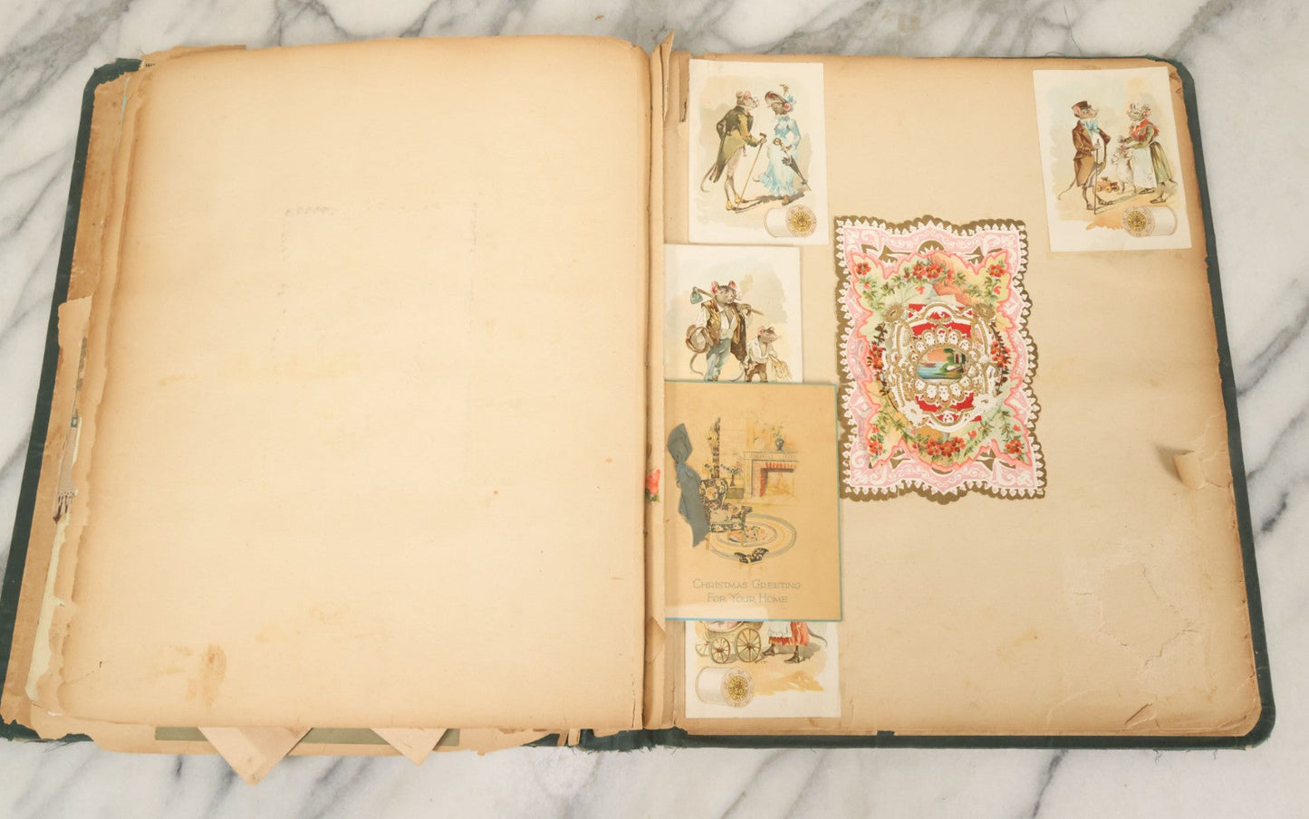 Lot 052 - Antique Victorian Trade Card And Die Cut Scrapbook Album, Presented To Nellie Gibson By Her Teacher, Boston, Christmas 1885, With 95+ Pieces (All Pages Pictured)