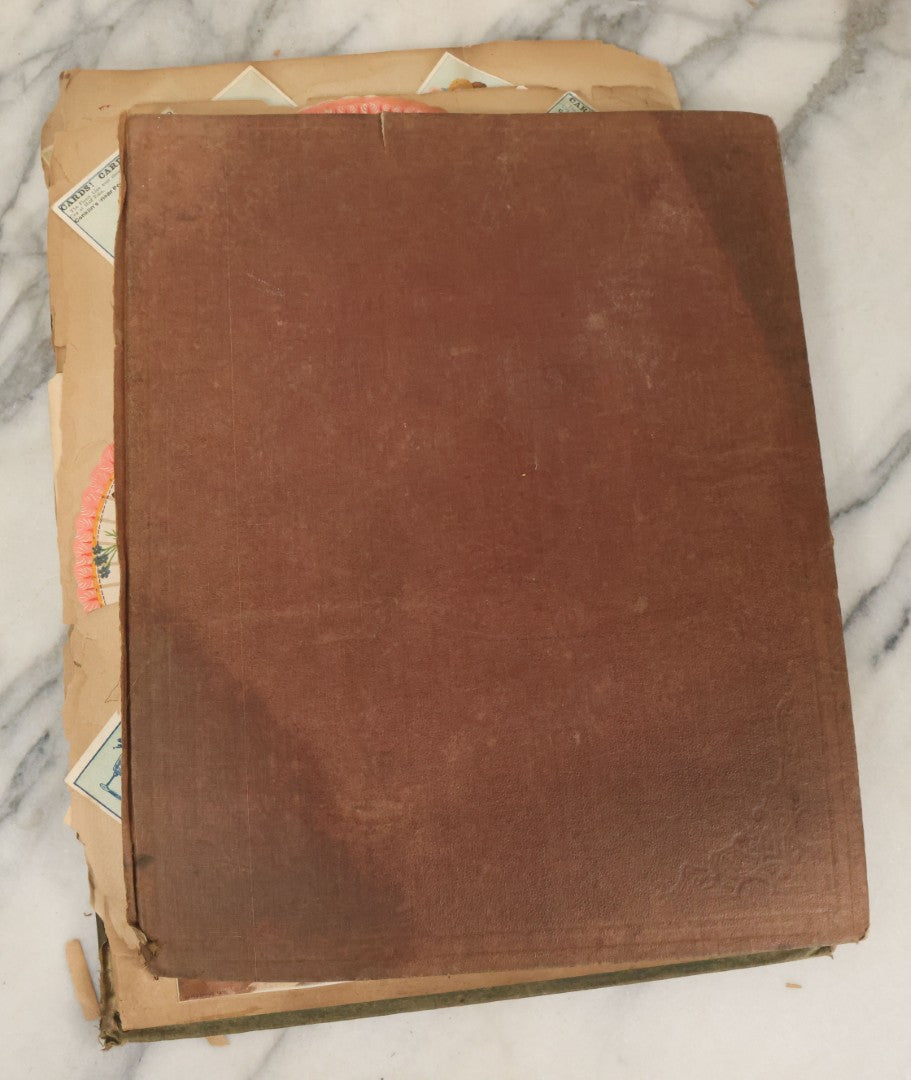Lot 053 - Antique Victorian Trade Card And Die Cut Scrapbook Album, Note Both Covers Detached, With 125+ Pieces, Many With Cats, Dogs, Frogs, And Clowns, General Grant Litho (All Pages Pictured)