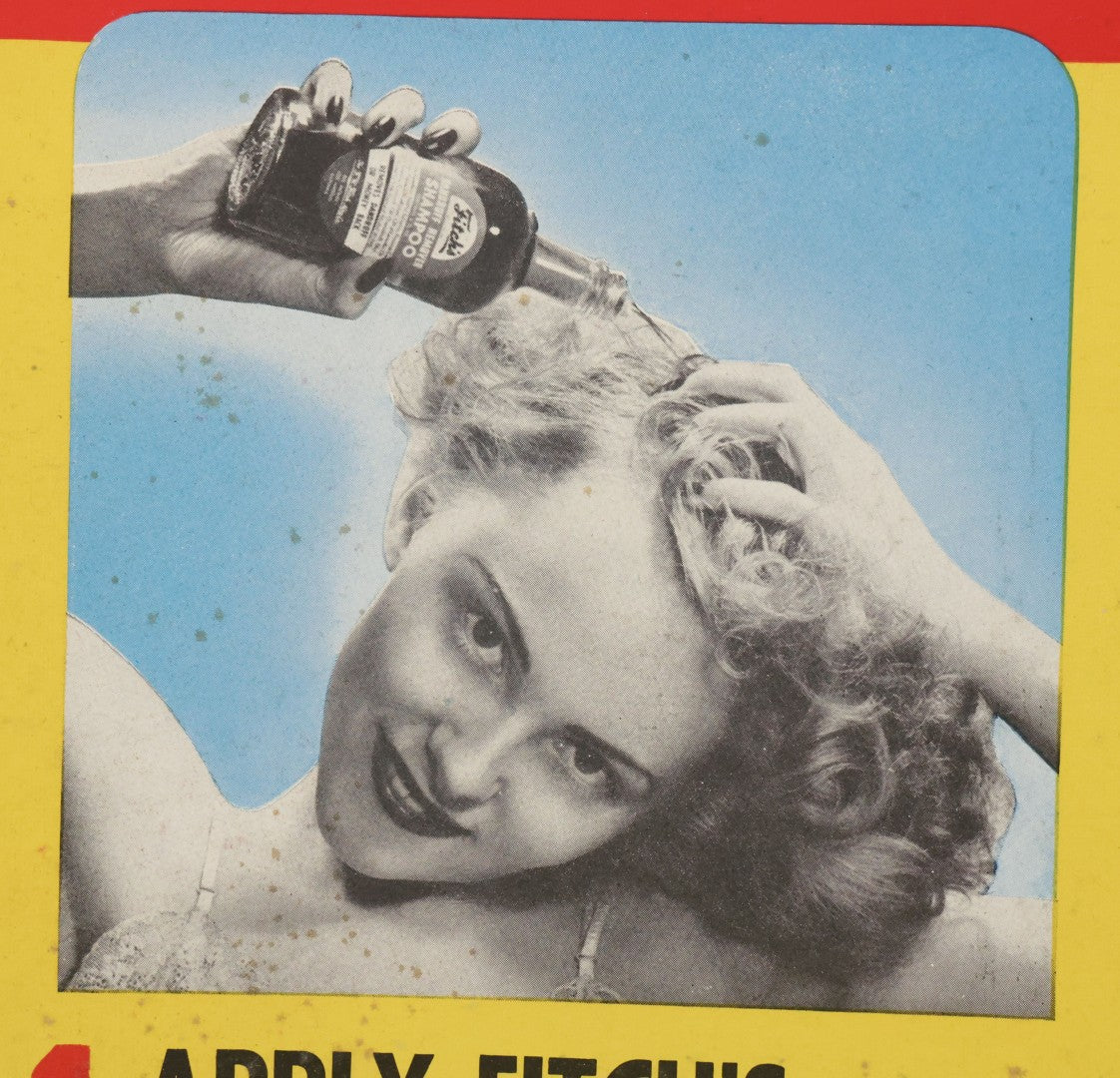 Lot 059 - Vintage Lithographed Subway Advertisement, Poster For Fitch's Dandruff Remover Shampoo And Radio Stations W.N.A.C And W.B.Z., Printed In U.S.A., Note Fold Down Center And Small Tear, 28" x 11"