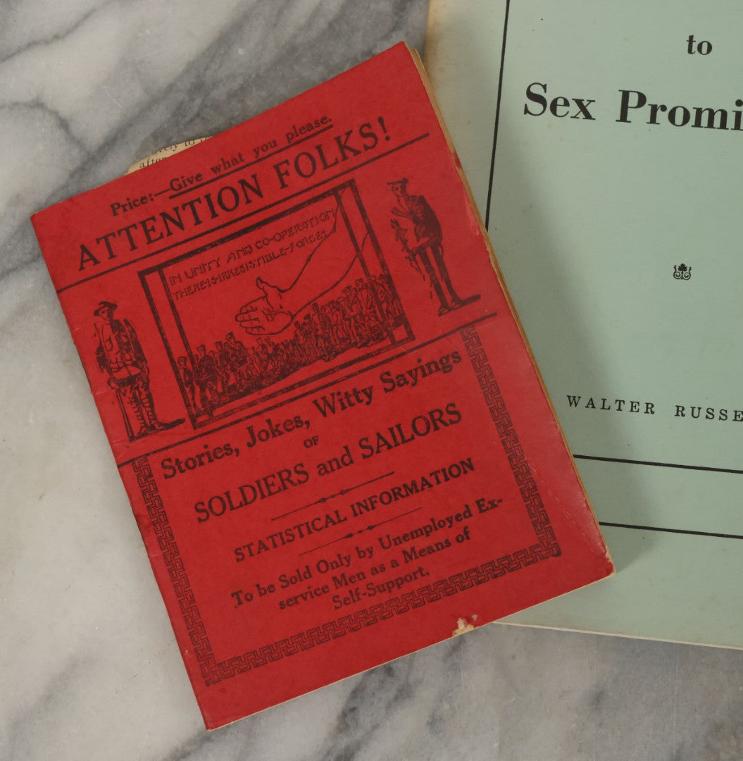 Lot 062 - Grouping Of Four Vintage Novelty Booklets Including "Sex Promiscuity", "Foxy Funnies", "Jokes Of Soldiers And Sailors" And "Glass And Bricks"