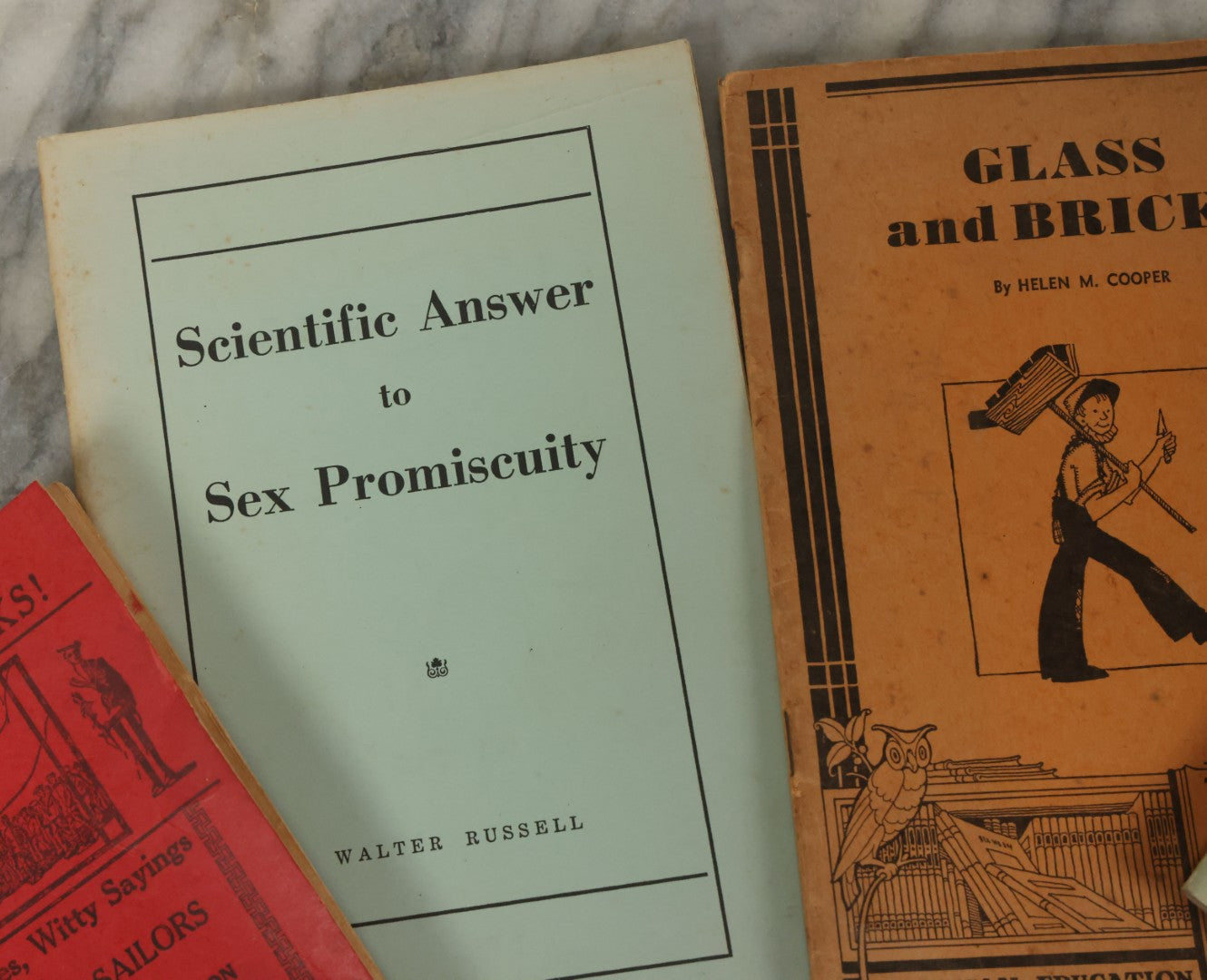 Lot 062 - Grouping Of Four Vintage Novelty Booklets Including "Sex Promiscuity", "Foxy Funnies", "Jokes Of Soldiers And Sailors" And "Glass And Bricks"