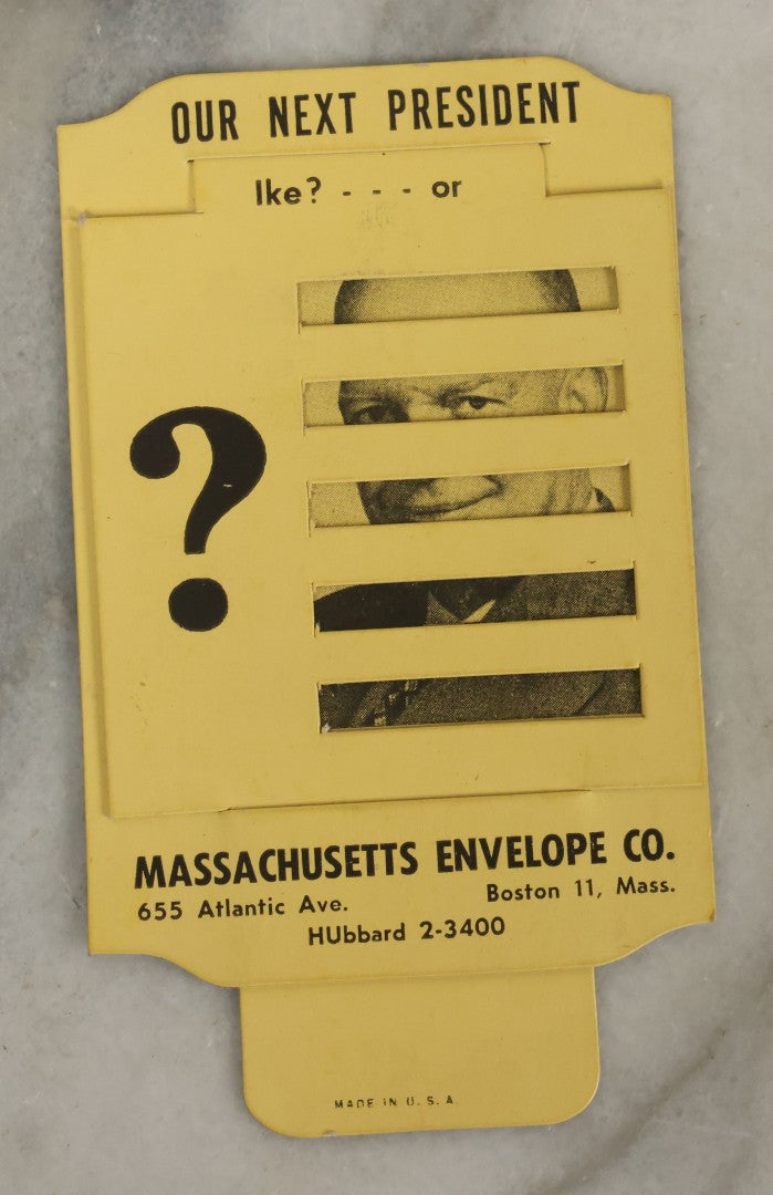 Lot 064 - Vintage Political Advertising Ephemera, Mechanical Paper, "Ike Or Adlai? Our Next President" By Massachusetts Envelope Co., Boston, Massachusetts, Made In U.S.A.