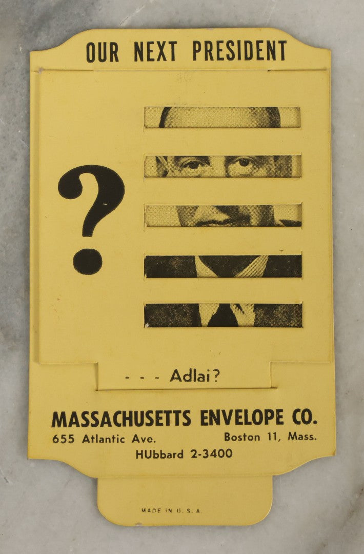 Lot 064 - Vintage Political Advertising Ephemera, Mechanical Paper, "Ike Or Adlai? Our Next President" By Massachusetts Envelope Co., Boston, Massachusetts, Made In U.S.A.