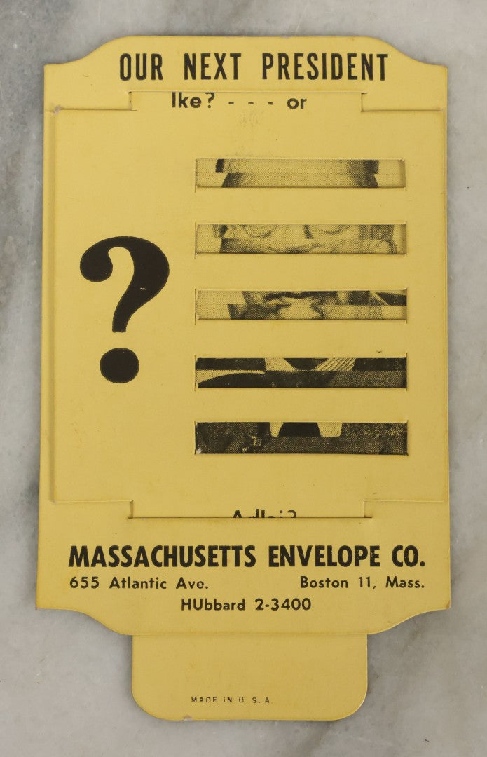 Lot 064 - Vintage Political Advertising Ephemera, Mechanical Paper, "Ike Or Adlai? Our Next President" By Massachusetts Envelope Co., Boston, Massachusetts, Made In U.S.A.