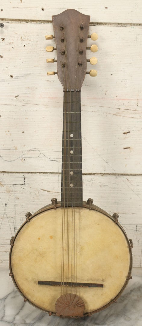 Lot 066 - Vintage 8 String Mandolin Ukulele Banjo Mandolele, All Strings Present But Likely Needs Restrung, Tuning, Refurbishment, Not Tested, 22" Long
