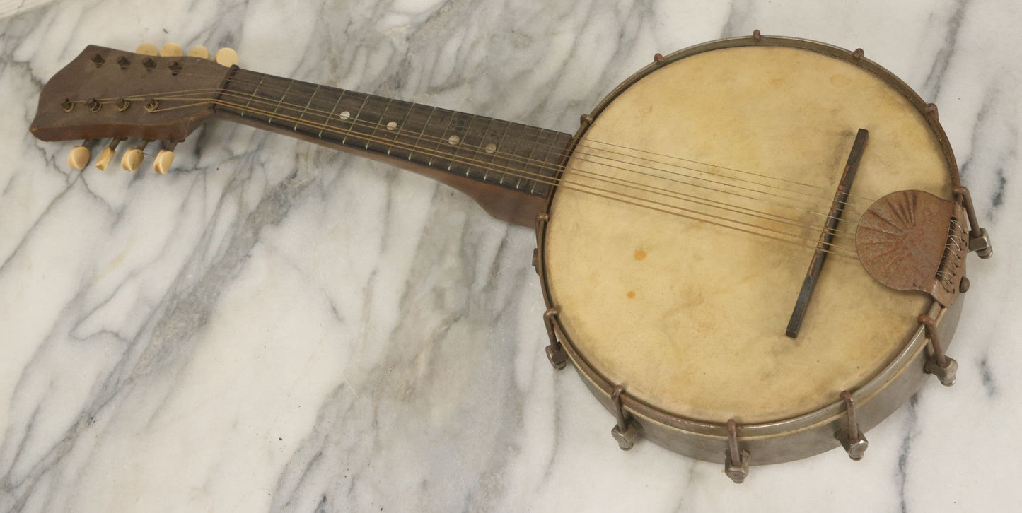 Lot 066 - Vintage 8 String Mandolin Ukulele Banjo Mandolele, All Strings Present But Likely Needs Restrung, Tuning, Refurbishment, Not Tested, 22" Long