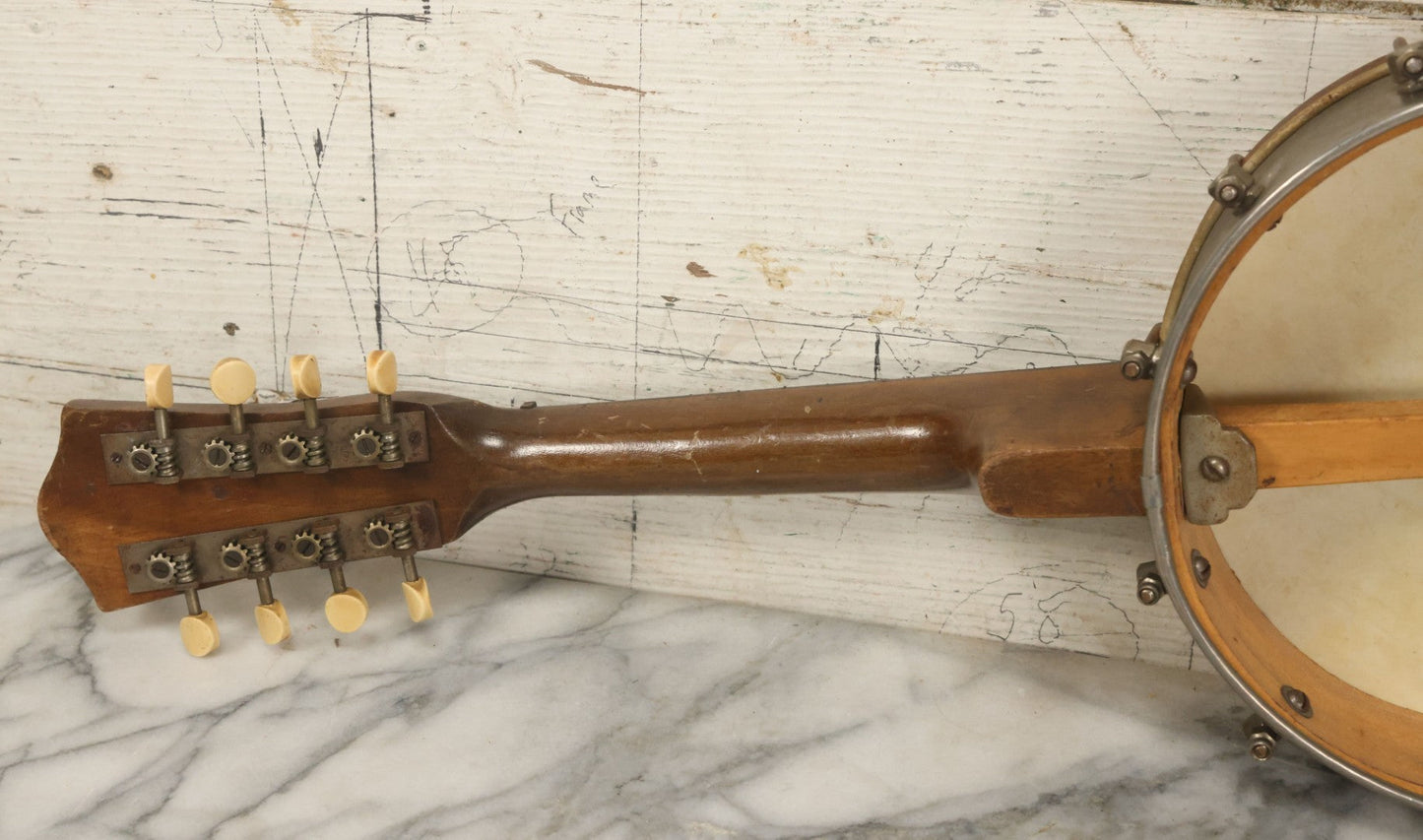 Lot 066 - Vintage 8 String Mandolin Ukulele Banjo Mandolele, All Strings Present But Likely Needs Restrung, Tuning, Refurbishment, Not Tested, 22" Long