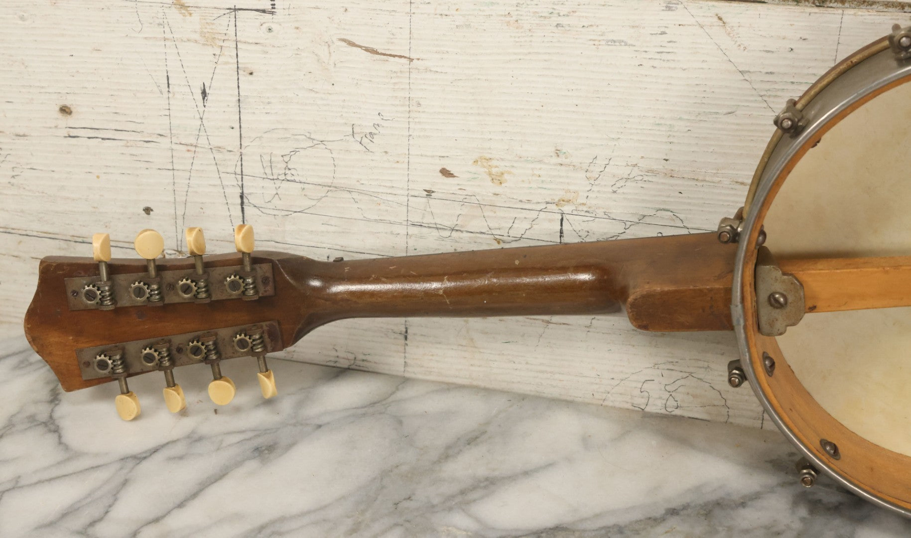 Lot 066 - Vintage 8 String Mandolin Ukulele Banjo Mandolele, All Strings Present But Likely Needs Restrung, Tuning, Refurbishment, Not Tested, 22" Long