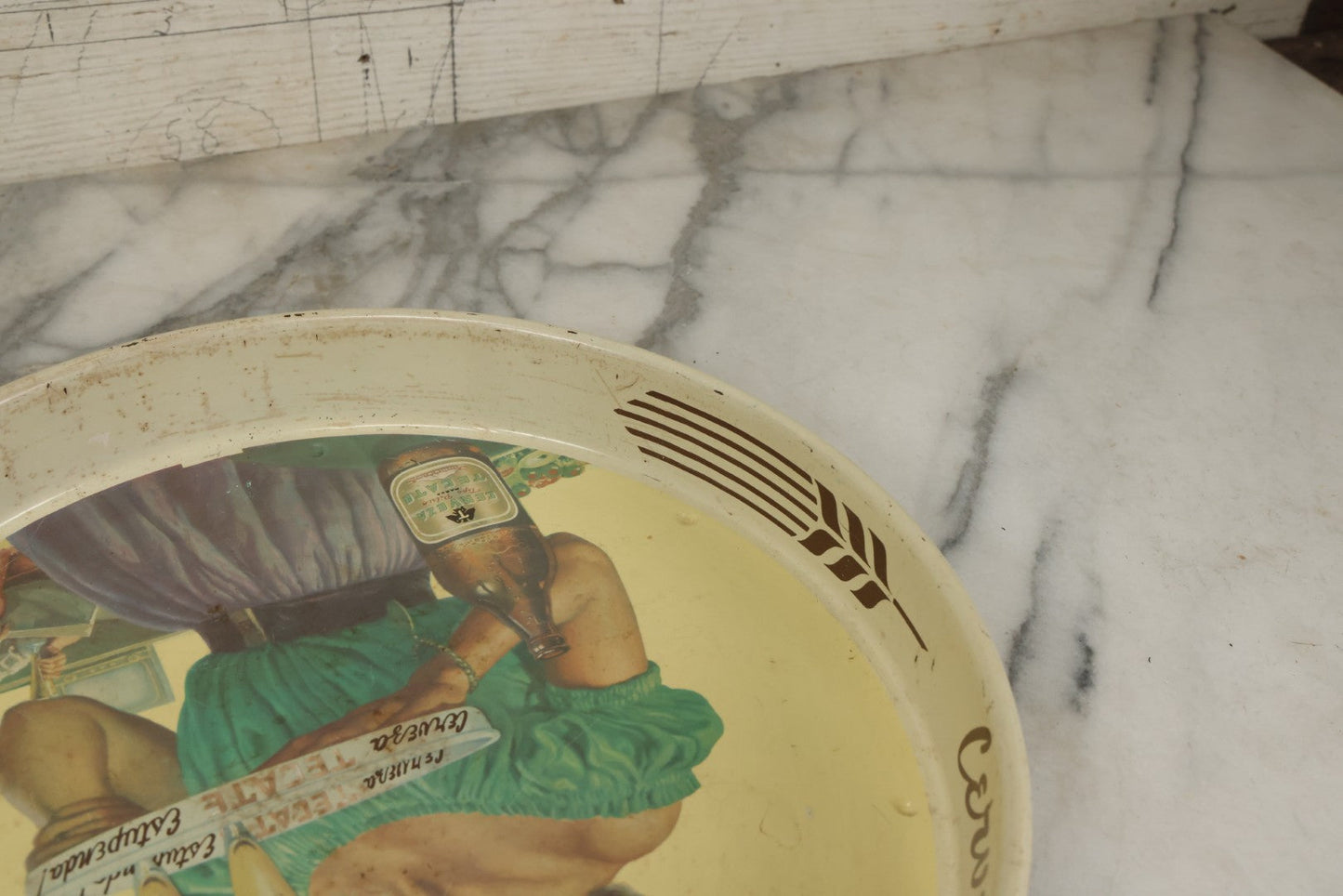 Lot 068 - Vintage Tecate Cerveza Estupenda Tin Lithograph Advertising Beer Tray, 13-1/8" Diameter