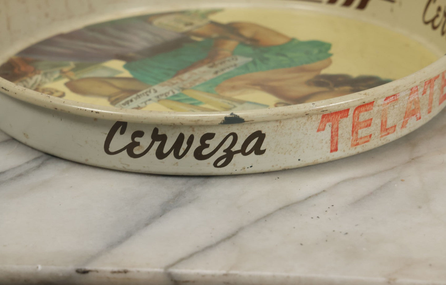 Lot 068 - Vintage Tecate Cerveza Estupenda Tin Lithograph Advertising Beer Tray, 13-1/8" Diameter