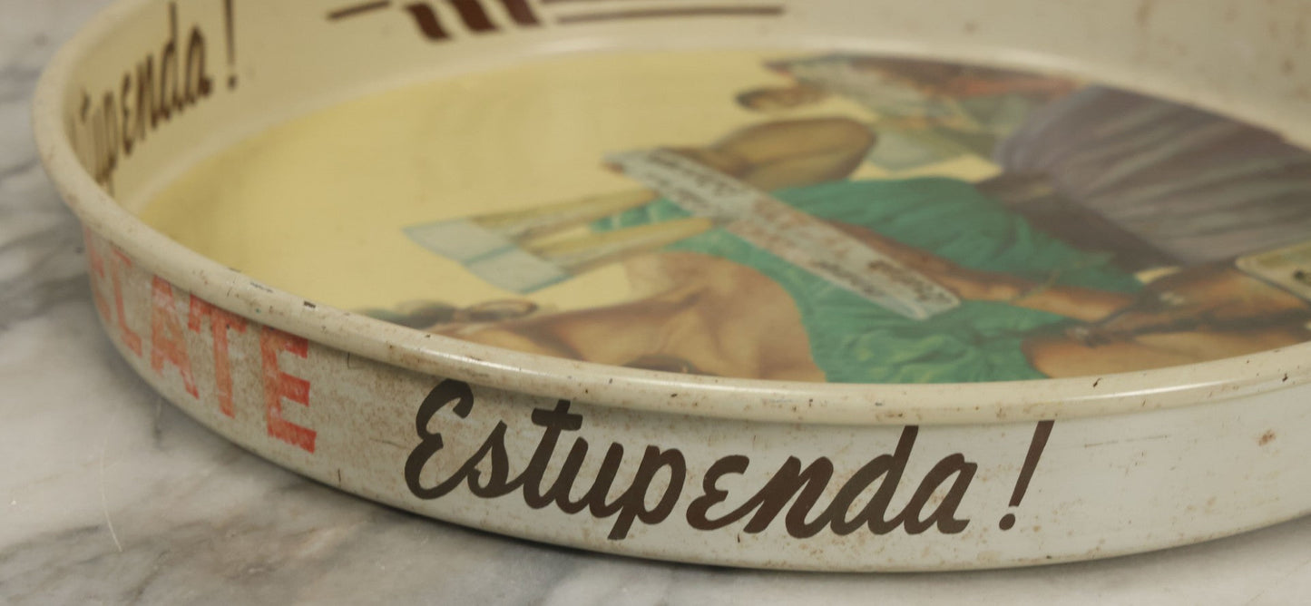 Lot 068 - Vintage Tecate Cerveza Estupenda Tin Lithograph Advertising Beer Tray, 13-1/8" Diameter