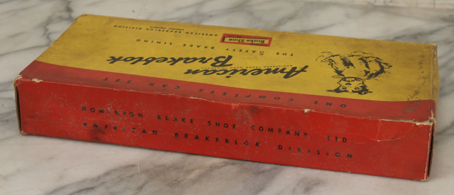 Lot 069 - Vintage American Brakeblok Safety Brake Lining Advertising Box With Stopper The Dog Mascot By Dominion Brake Shoe Company, Lindsay, Ontario, Canada, Circa 1946