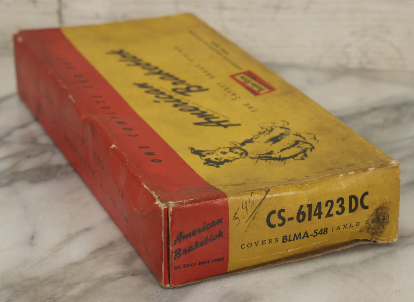 Lot 069 - Vintage American Brakeblok Safety Brake Lining Advertising Box With Stopper The Dog Mascot By Dominion Brake Shoe Company, Lindsay, Ontario, Canada, Circa 1946