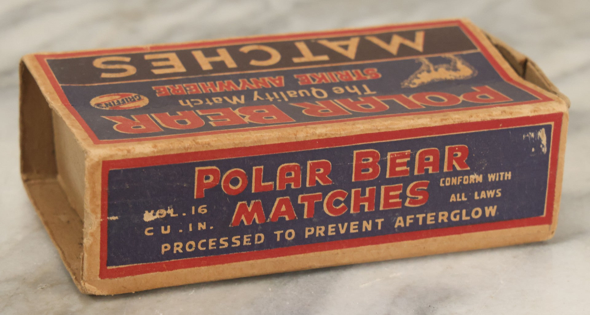 Lot 070 - Vintage Polar Bear Quality Strike Anywhere Matches Advertising Box By Griffin Grocery Co. Of Oklahoma, Texas And Arkansas, Box Empty