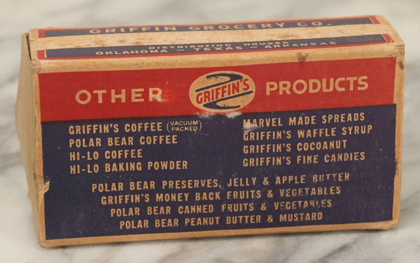 Lot 070 - Vintage Polar Bear Quality Strike Anywhere Matches Advertising Box By Griffin Grocery Co. Of Oklahoma, Texas And Arkansas, Box Empty