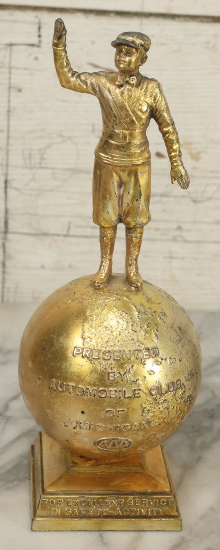 Lot 072 - Pair Of Vintage Automobile Club Michigan A.A.A. "Excellent Service And Safety Activity" Trophies, One In Gold Finish, One In Silver Finish, 10-1/4" Tall