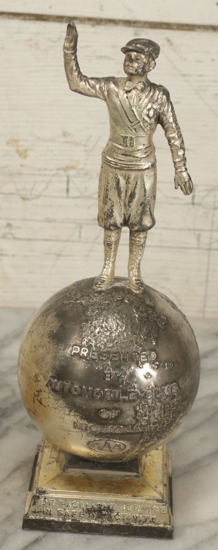 Lot 072 - Pair Of Vintage Automobile Club Michigan A.A.A. "Excellent Service And Safety Activity" Trophies, One In Gold Finish, One In Silver Finish, 10-1/4" Tall