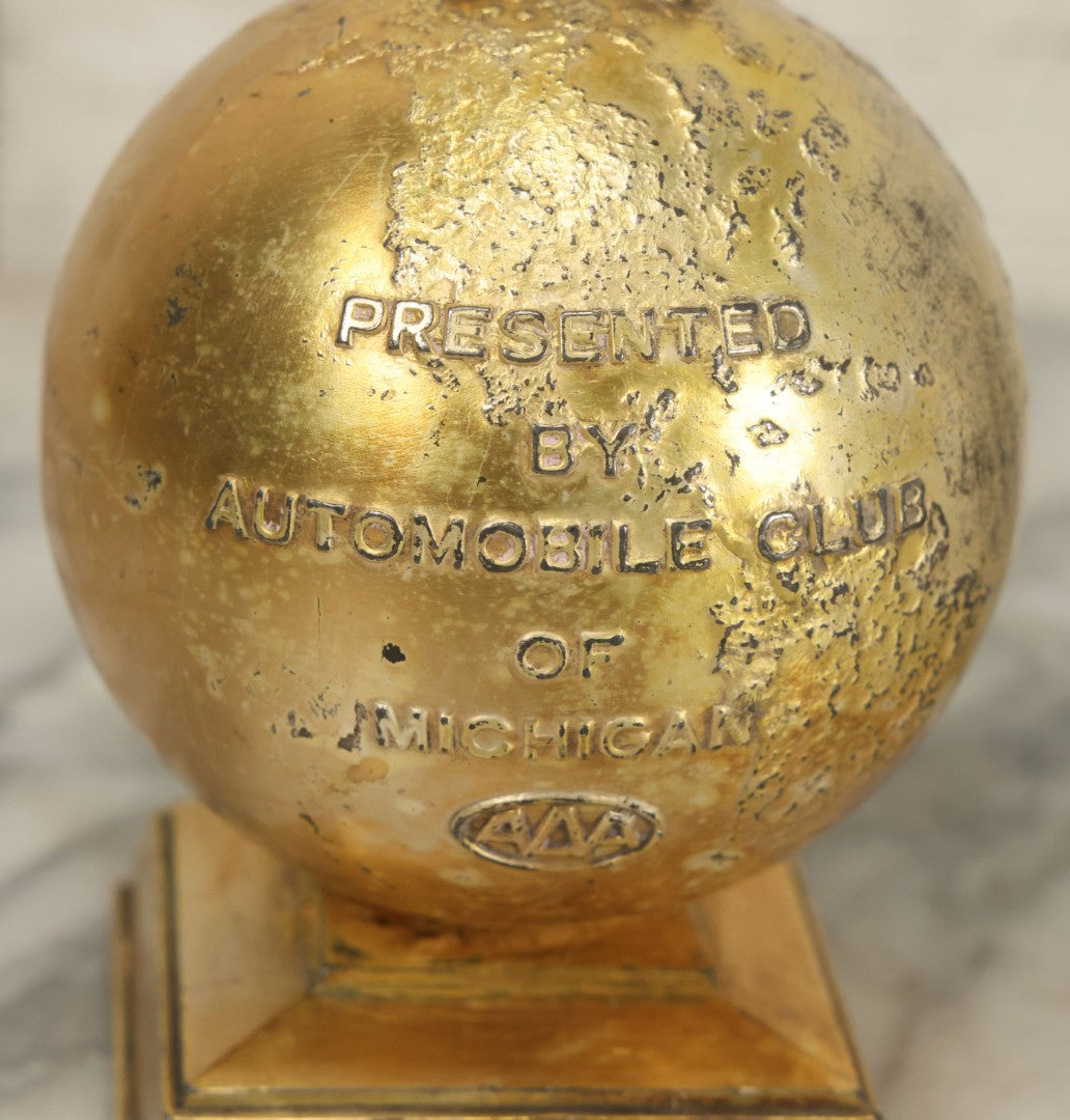 Lot 072 - Pair Of Vintage Automobile Club Michigan A.A.A. "Excellent Service And Safety Activity" Trophies, One In Gold Finish, One In Silver Finish, 10-1/4" Tall