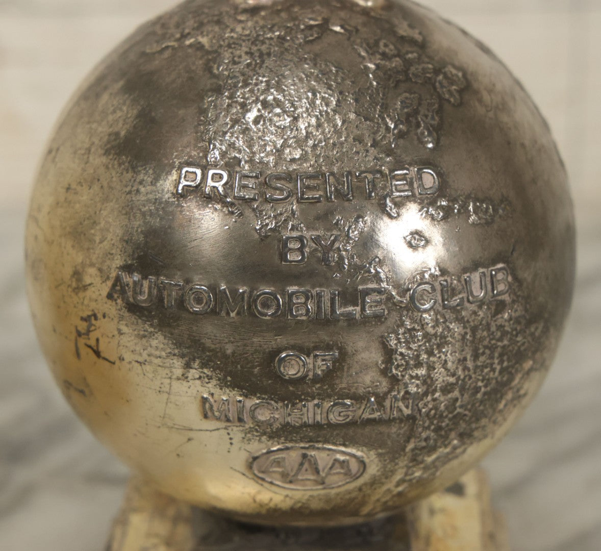 Lot 072 - Pair Of Vintage Automobile Club Michigan A.A.A. "Excellent Service And Safety Activity" Trophies, One In Gold Finish, One In Silver Finish, 10-1/4" Tall