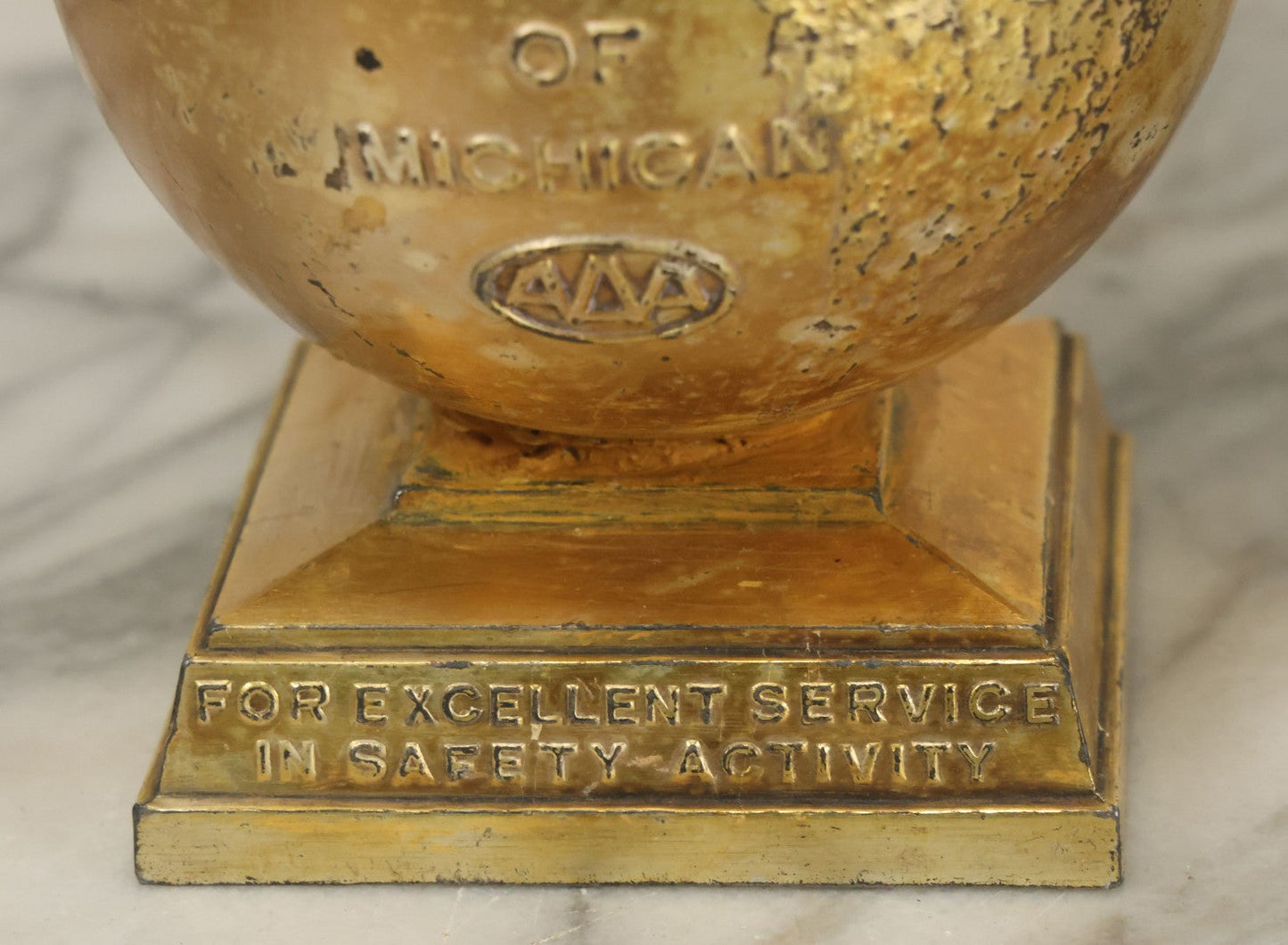 Lot 072 - Pair Of Vintage Automobile Club Michigan A.A.A. "Excellent Service And Safety Activity" Trophies, One In Gold Finish, One In Silver Finish, 10-1/4" Tall