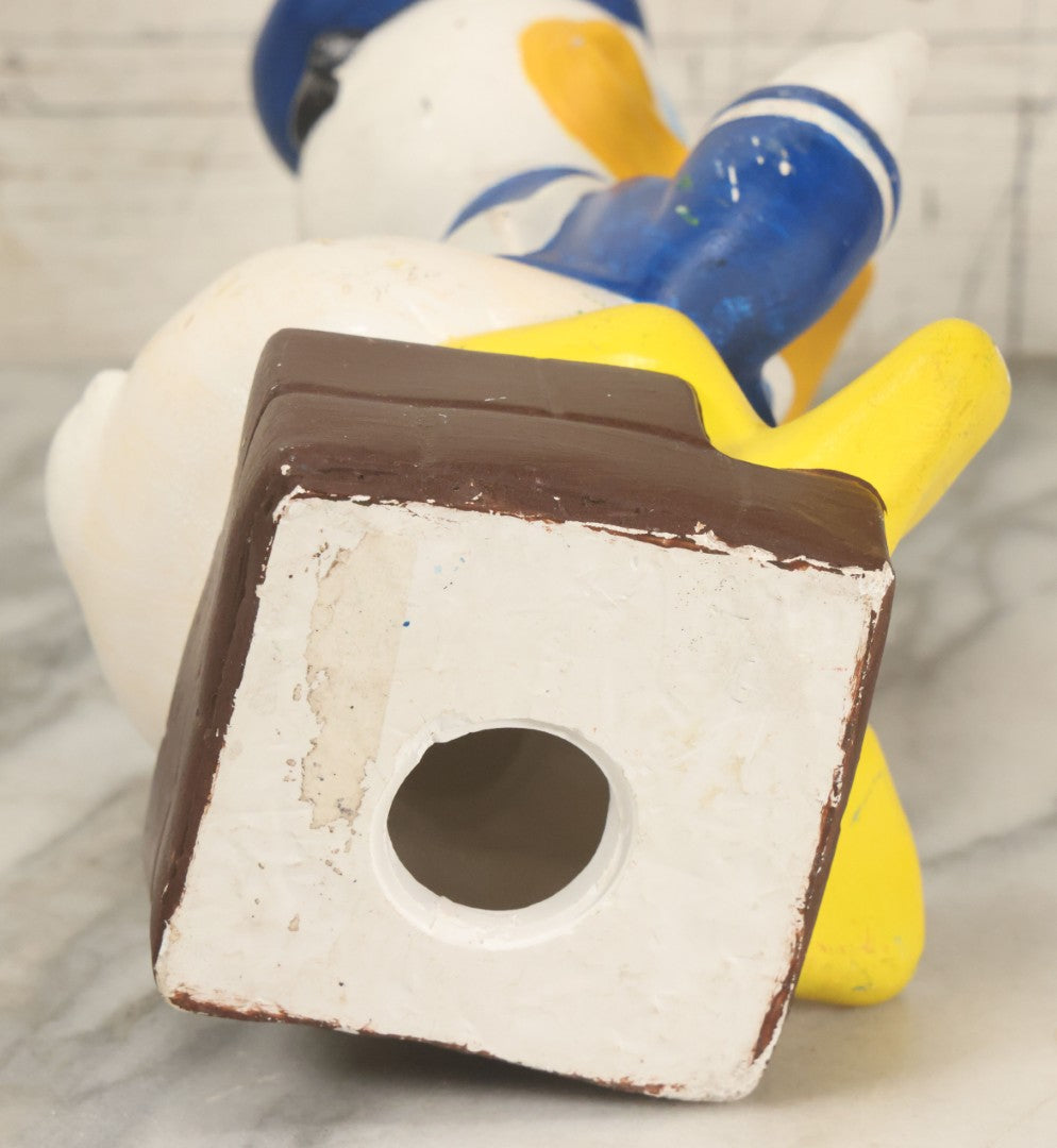 Lot 074 - Vintage Chalkware Donald Duck Novelty Bank, Copyright Walt Disney Productions, By Clay Pal Plastics Company, Note Various Chips, No Bottom Stopper, 11" Tall