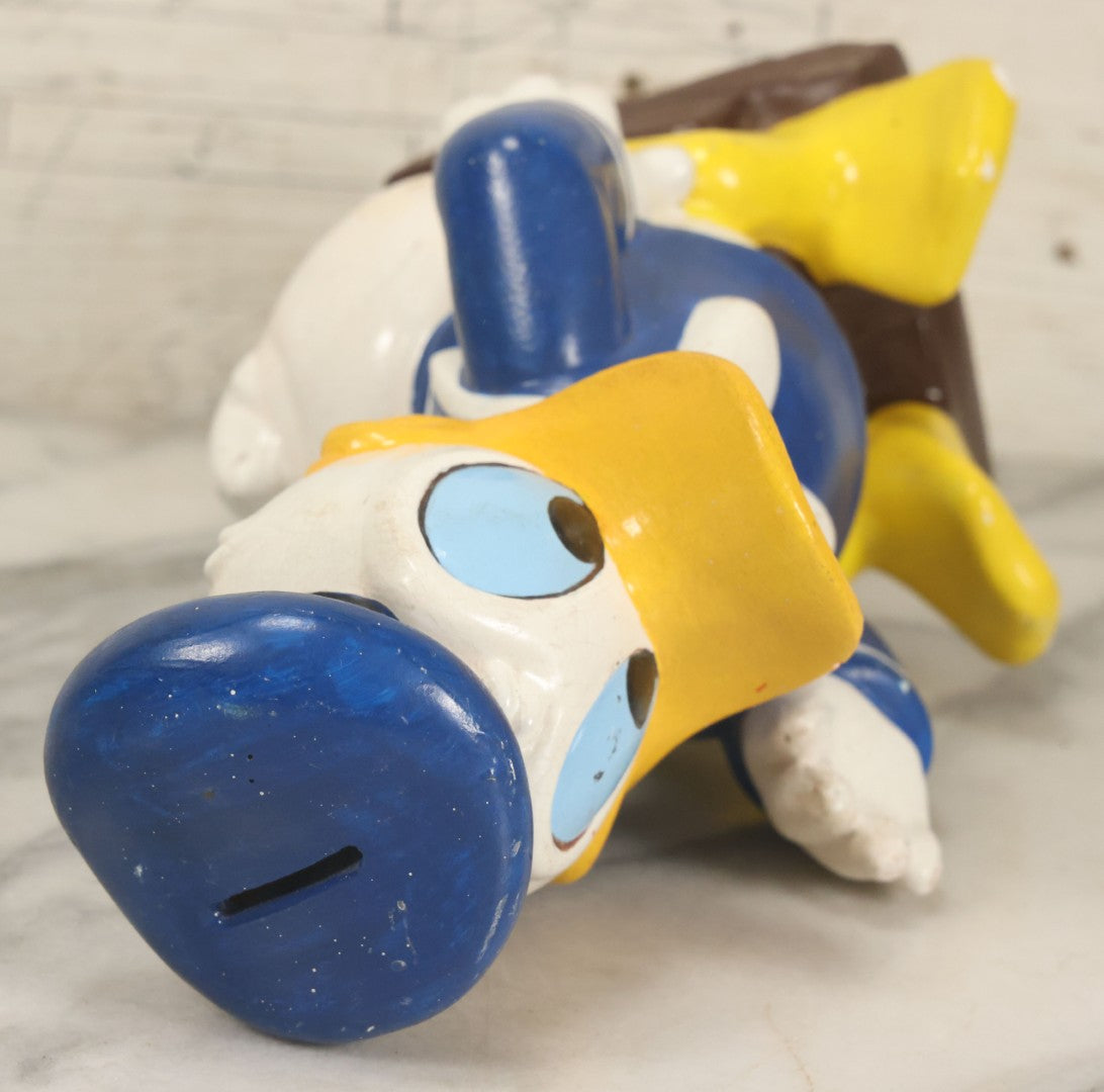 Lot 074 - Vintage Chalkware Donald Duck Novelty Bank, Copyright Walt Disney Productions, By Clay Pal Plastics Company, Note Various Chips, No Bottom Stopper, 11" Tall