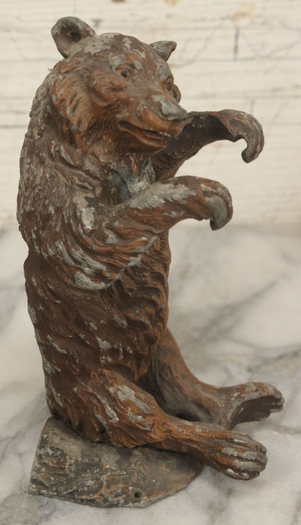Lot 075 - Antique Cold Painted White Metal Brown Bear Novelty Statue Fragment As Found, 7" Height