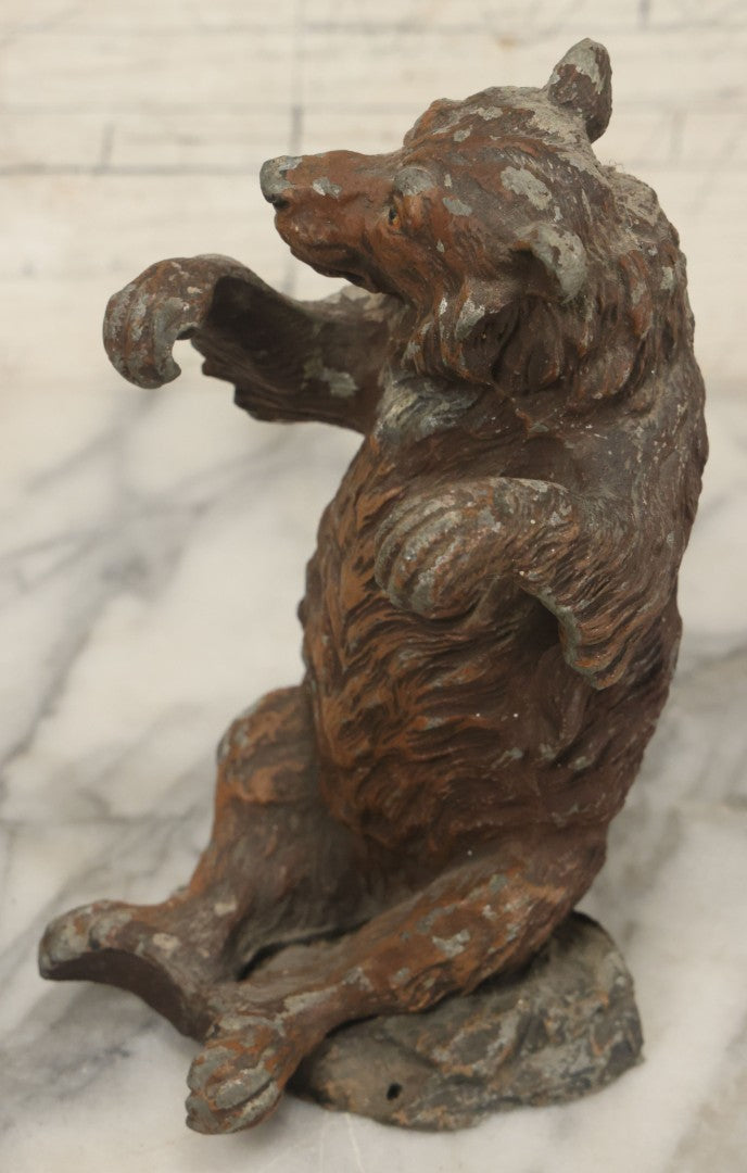 Lot 075 - Antique Cold Painted White Metal Brown Bear Novelty Statue Fragment As Found, 7" Height