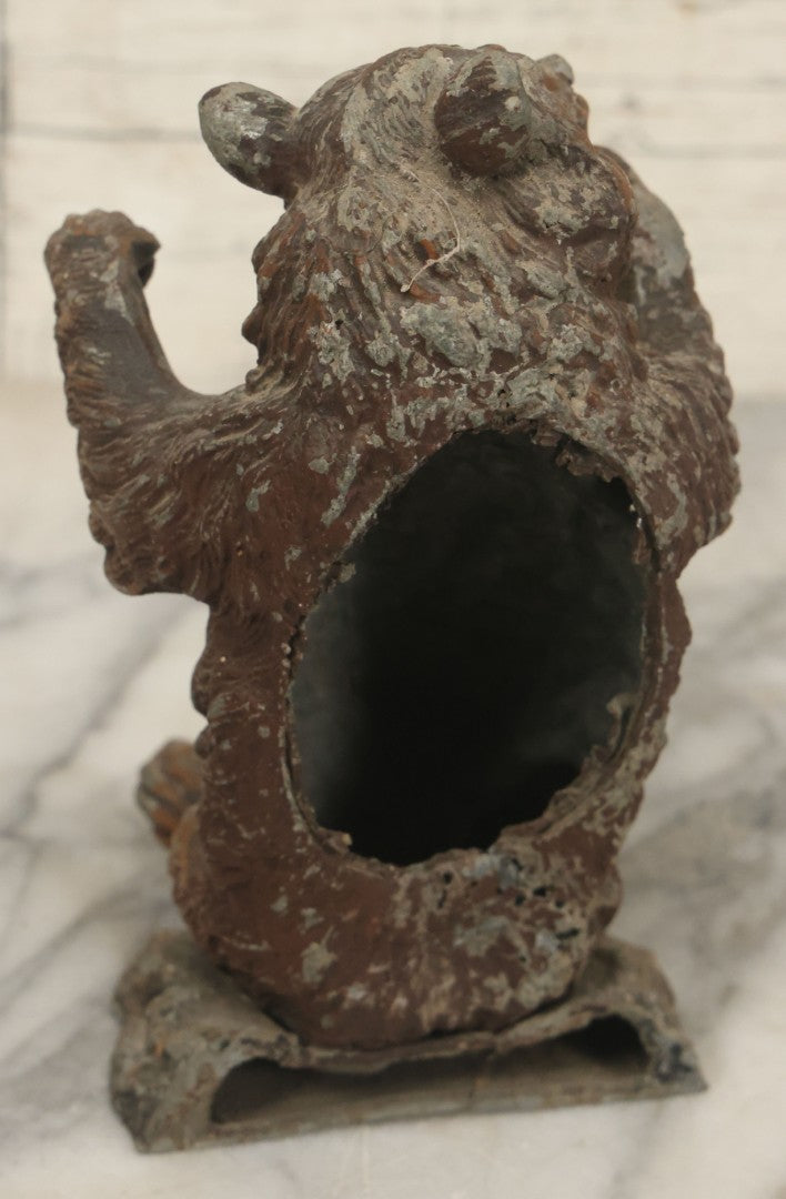 Lot 075 - Antique Cold Painted White Metal Brown Bear Novelty Statue Fragment As Found, 7" Height