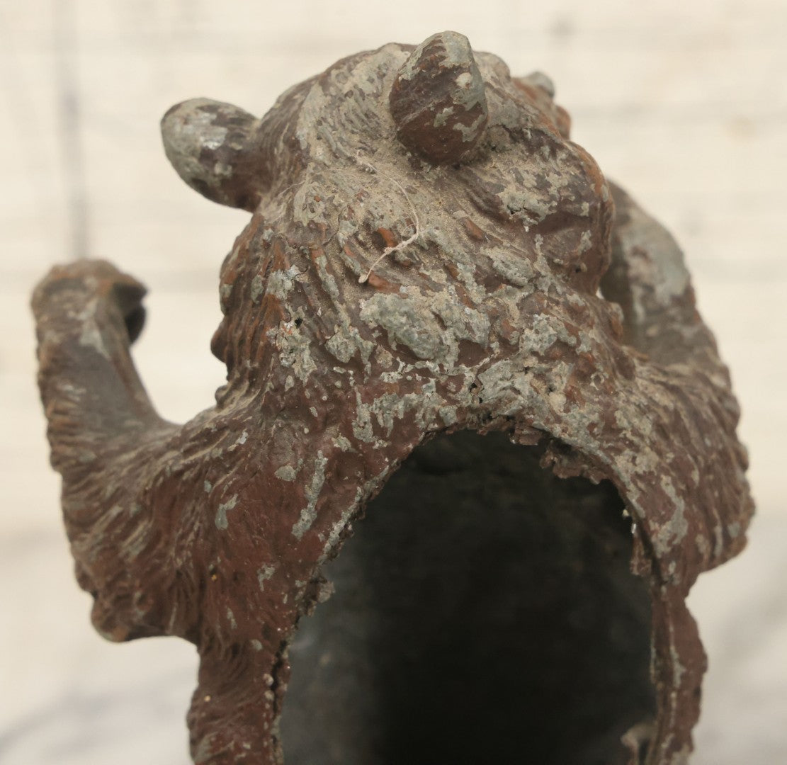 Lot 075 - Antique Cold Painted White Metal Brown Bear Novelty Statue Fragment As Found, 7" Height