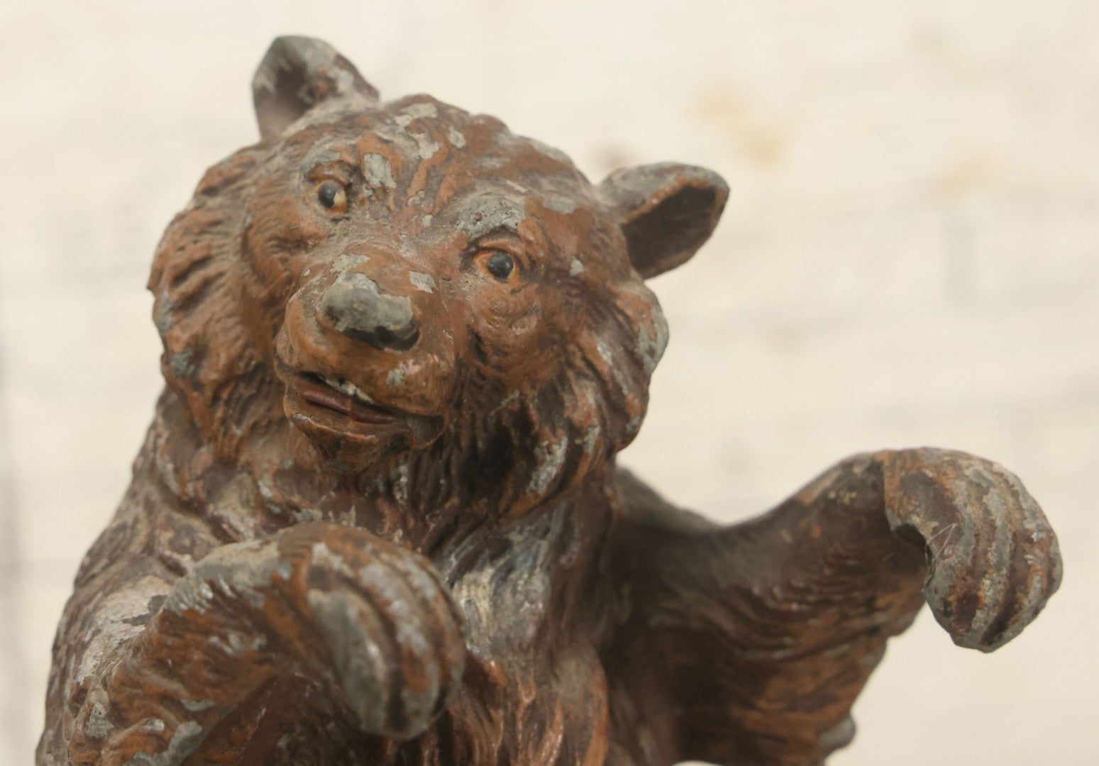Lot 075 - Antique Cold Painted White Metal Brown Bear Novelty Statue Fragment As Found, 7" Height