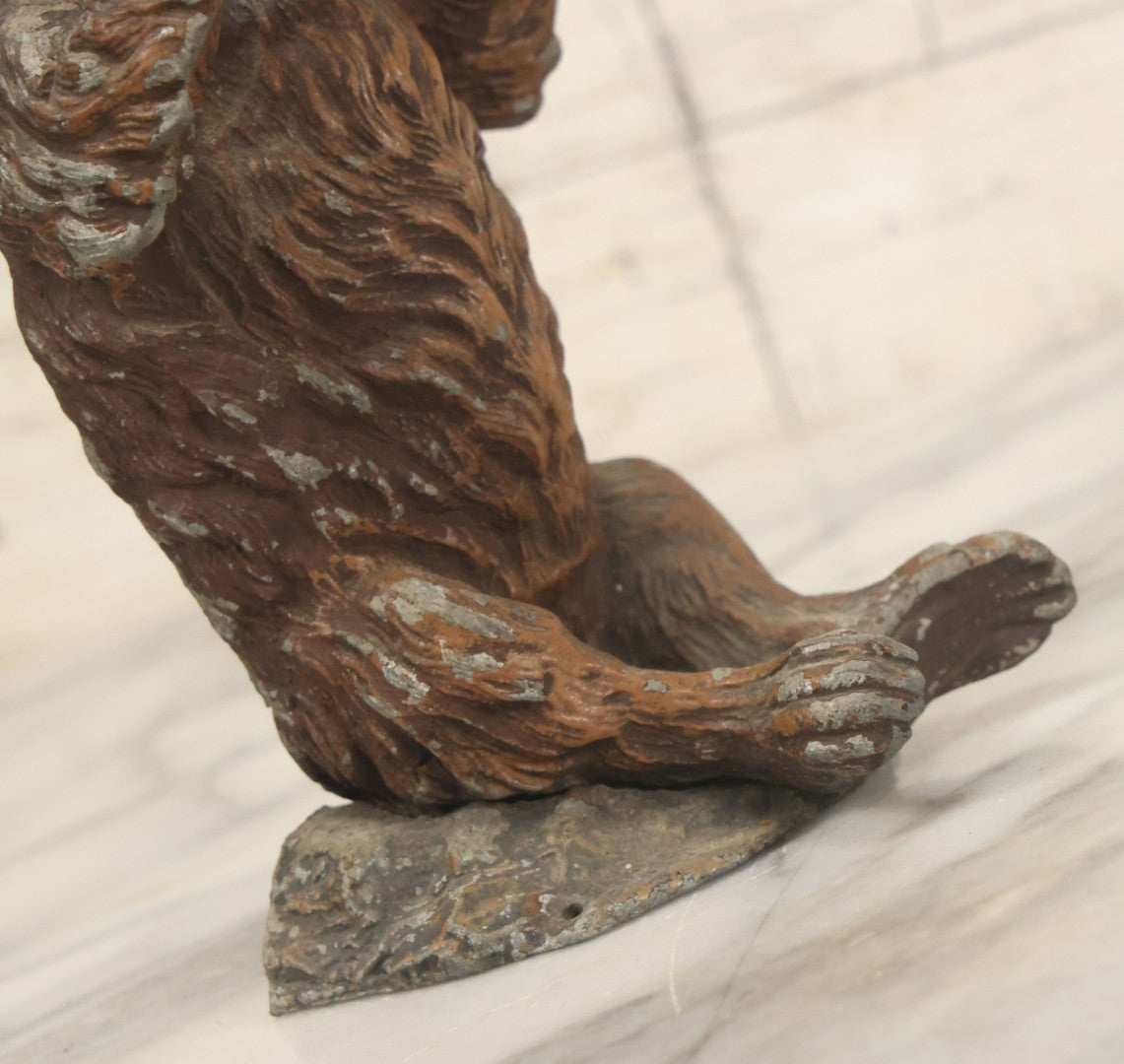 Lot 075 - Antique Cold Painted White Metal Brown Bear Novelty Statue Fragment As Found, 7" Height