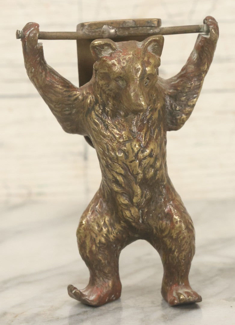 Lot 076 - Vintage Solid Brass Brown Bear Door Knocker With Remnants Of Old Paint And Tapered Mounting Holes, 4-3/8" Height