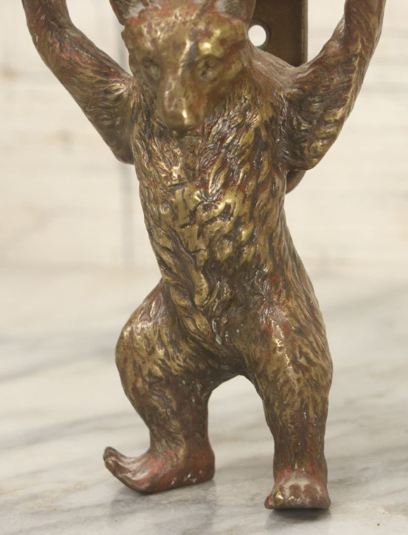 Lot 076 - Vintage Solid Brass Brown Bear Door Knocker With Remnants Of Old Paint And Tapered Mounting Holes, 4-3/8" Height