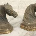 Lot 077 - Pair Of Vintage Pot Metal Horse Head Bookends With Remnants Of Gold Finish And Felt Bottoms