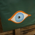 Lot 080 - Vintage Hand Painted Eyeball Art On Green Vinyl Window Blind,  26" Across x 73" Long Unrolled Including Hangers