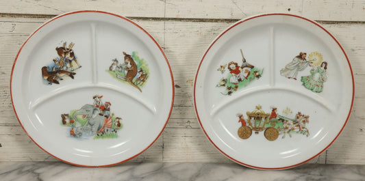 Lot 081 - Pair Of Vintage Mascot China Divided Childrens Dinner Plates With Fairy Tale Decorations, Including Pinocchio And Cinderella