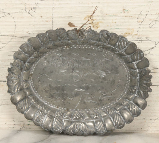 Lot 082 - Antique Silverplate Engraved Decorated Pin Dish, "A Woman's Friend", With Wire Hanger