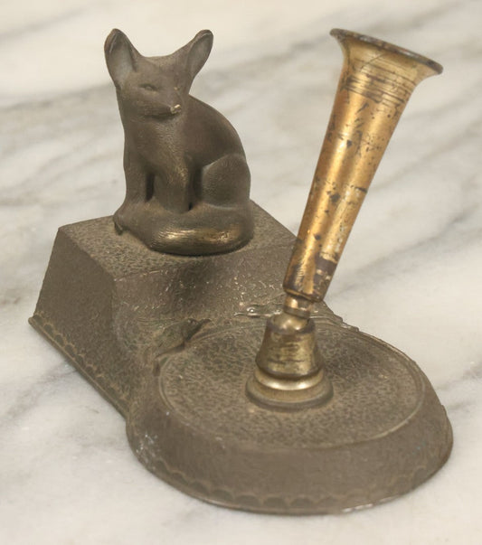 Lot 083 - Antique Figural Pen Rest With Fennec Fox Statue And Bird Motif, Made In Japan, Makers Mark On Bottom