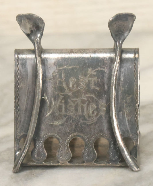 Lot 084 - Antique Silverplate Best Wishes, Good Luck Napkin Ring And Kniferest With Dual Wishbone Motif, By Wilcox Silverplate Co., Meriden, Connecticut, No. 4347, With Monogram On Back