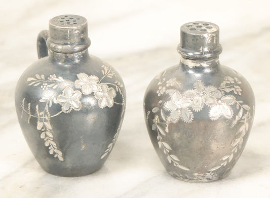 Lot 087 - Pair Of Antique Engraved Silverplate Salt And Pepper Shakers With Floral Motif By Wilcox Silverplate Co., Meriden, Connecticut, No. 4214