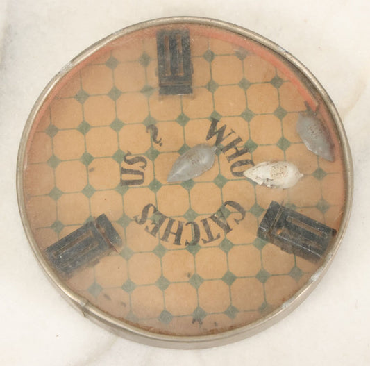 Lot 091 - Vintage "Who Catches Us?" Mousetrap Dexterity Game With Three Mice And Fake Mouse Poop, Made In Germany, Note Chip In Glass, 3-7/8" Diameter