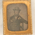 Lot 103 - Antique 1/9th Plate Ambrotype Photograph Of Young Man In Hat And Bowtie, Identified On Verso, Illegible, Note Heavy Wear, Uncased