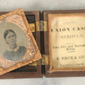 Lot 105 - Antique 1/16th Plate Tintype Photograph Of Young Woman With Short Hair And White Collar, In Thermoplastic Union Case, By S. Peck & Co. Manufacturers, Note No Interior Case Pillow
